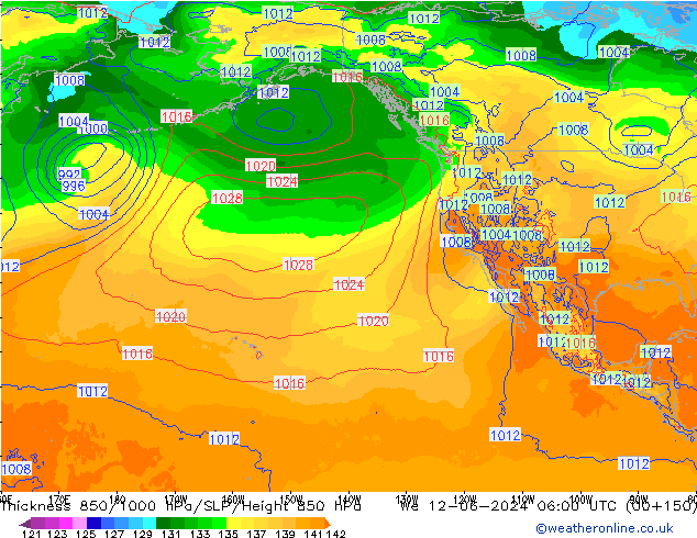 Espesor 850-1000 hPa ECMWF mié 12.06.2024 06 UTC