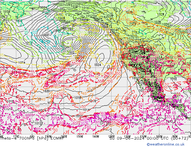 Theta-e 700hPa ECMWF Su 09.06.2024 00 UTC