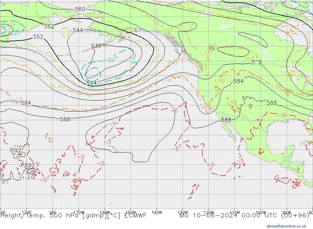 Z500/Rain (+SLP)/Z850 ECMWF  10.06.2024 00 UTC