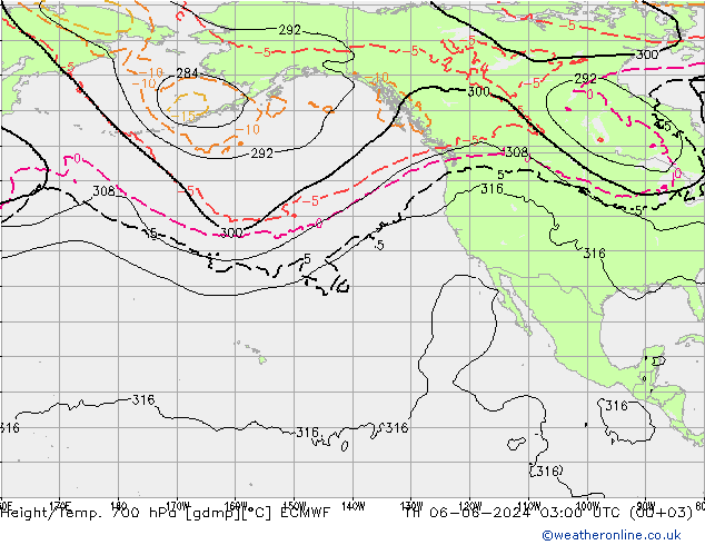 Hoogte/Temp. 700 hPa ECMWF do 06.06.2024 03 UTC