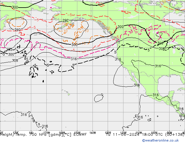 Hoogte/Temp. 700 hPa ECMWF di 11.06.2024 18 UTC