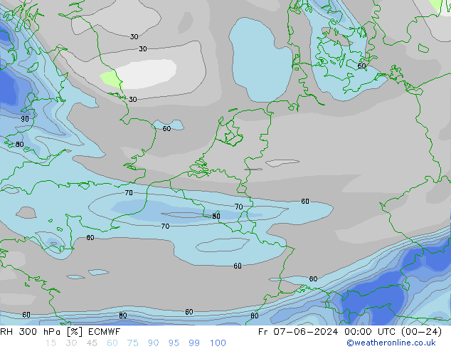 RH 300 hPa ECMWF Sex 07.06.2024 00 UTC