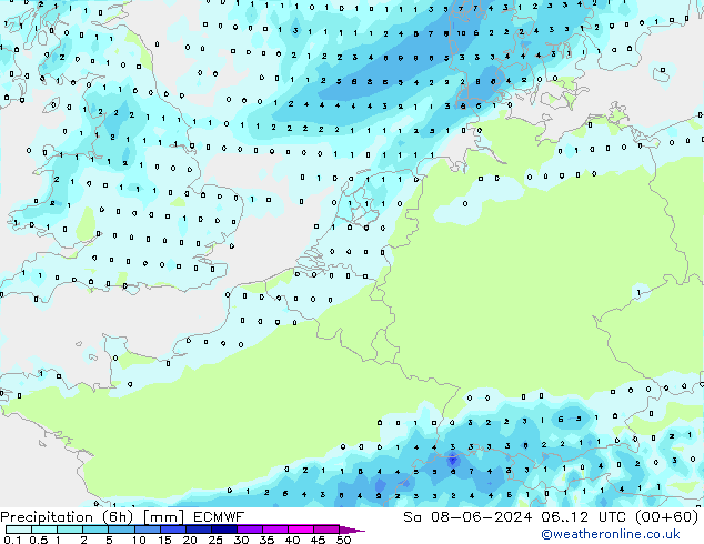 Z500/Rain (+SLP)/Z850 ECMWF Sa 08.06.2024 12 UTC