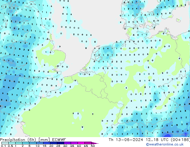 Precipitation (6h) ECMWF Th 13.06.2024 18 UTC