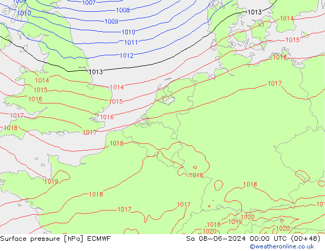 Bodendruck ECMWF Sa 08.06.2024 00 UTC