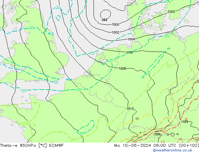 Theta-e 850hPa ECMWF ma 10.06.2024 06 UTC