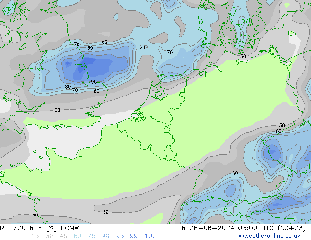 RH 700 hPa ECMWF Qui 06.06.2024 03 UTC