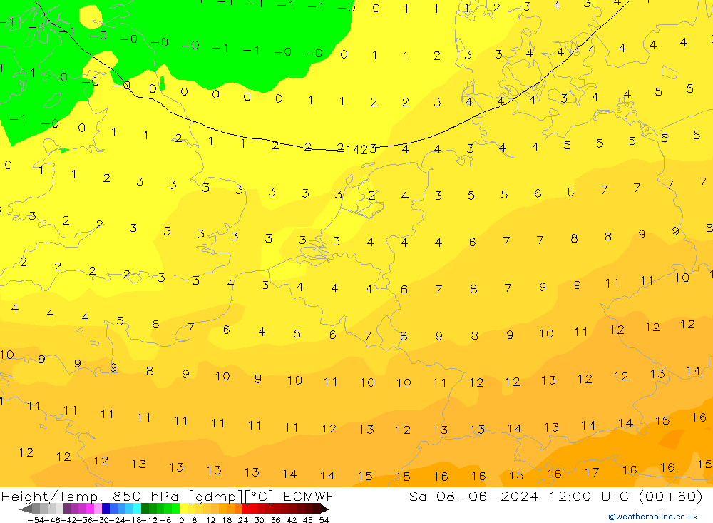 Z500/Yağmur (+YB)/Z850 ECMWF Cts 08.06.2024 12 UTC