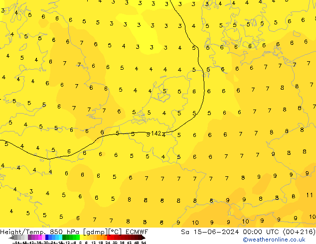 Height/Temp. 850 hPa ECMWF Sa 15.06.2024 00 UTC