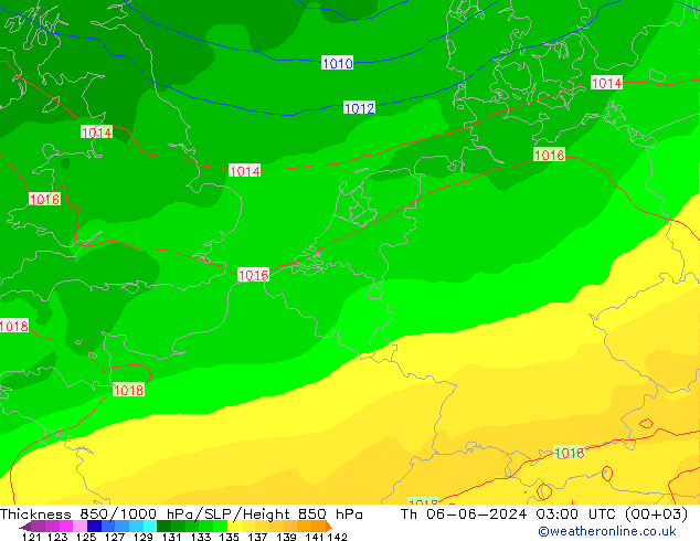 Thck 850-1000 гПа ECMWF чт 06.06.2024 03 UTC