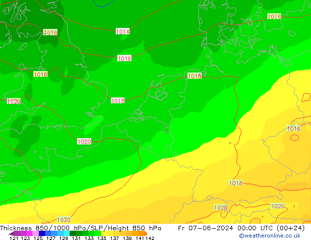 Schichtdicke 850-1000 hPa ECMWF Fr 07.06.2024 00 UTC