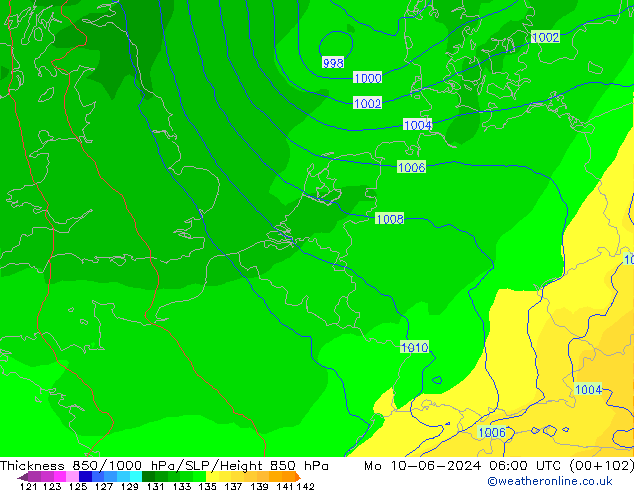 Dikte 850-1000 hPa ECMWF ma 10.06.2024 06 UTC