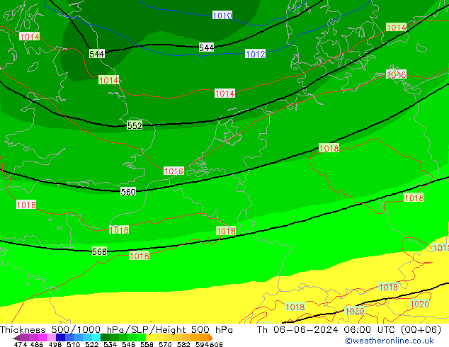 Espesor 500-1000 hPa ECMWF jue 06.06.2024 06 UTC