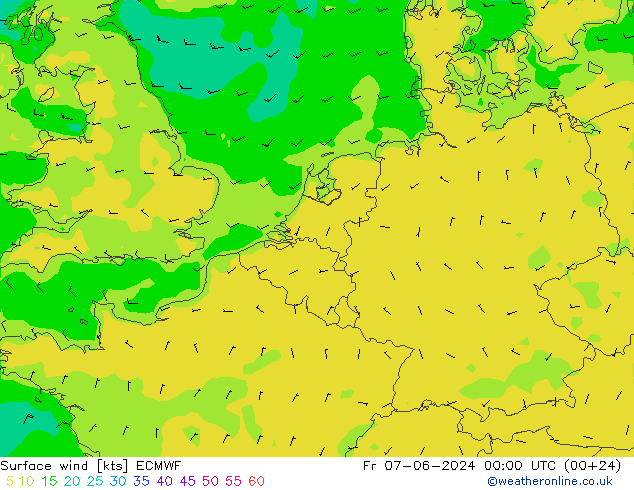 Surface wind ECMWF Fr 07.06.2024 00 UTC