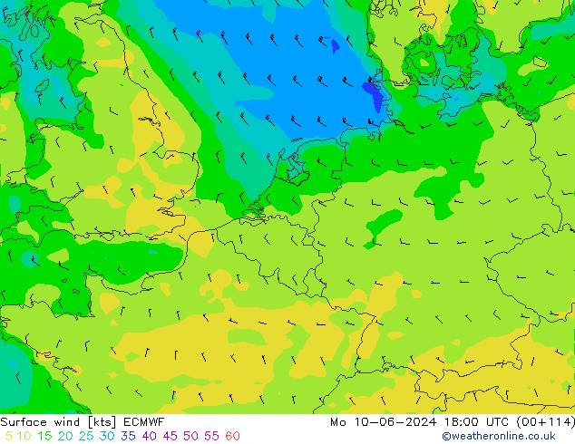 Vento 10 m ECMWF Seg 10.06.2024 18 UTC