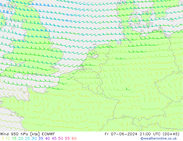 Wind 950 hPa ECMWF Fr 07.06.2024 21 UTC