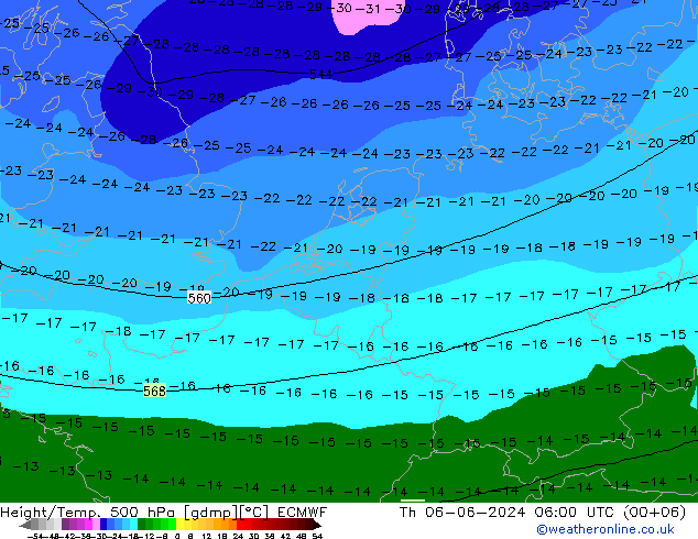 Z500/Rain (+SLP)/Z850 ECMWF Do 06.06.2024 06 UTC