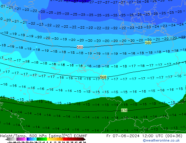 Z500/Rain (+SLP)/Z850 ECMWF Fr 07.06.2024 12 UTC