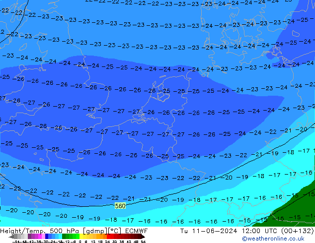 Z500/Regen(+SLP)/Z850 ECMWF di 11.06.2024 12 UTC