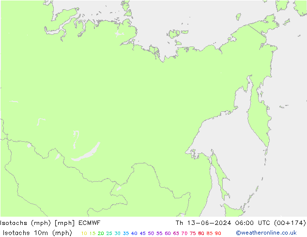 Eşrüzgar Hızları mph ECMWF Per 13.06.2024 06 UTC