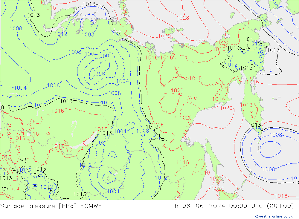 Surface pressure ECMWF Th 06.06.2024 00 UTC