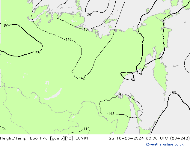 Z500/Yağmur (+YB)/Z850 ECMWF Paz 16.06.2024 00 UTC