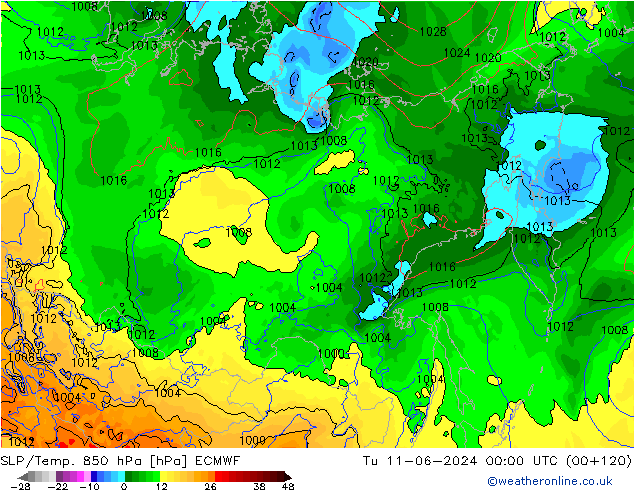 SLP/Temp. 850 hPa ECMWF Tu 11.06.2024 00 UTC