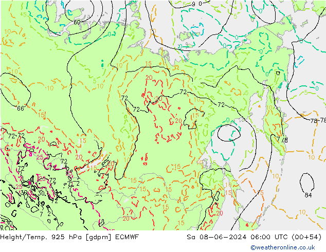 Height/Temp. 925 hPa ECMWF sab 08.06.2024 06 UTC