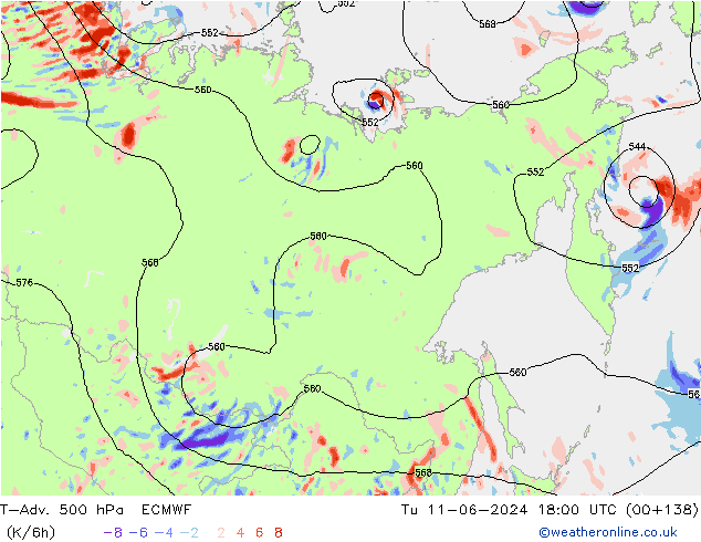 T-Adv. 500 hPa ECMWF di 11.06.2024 18 UTC