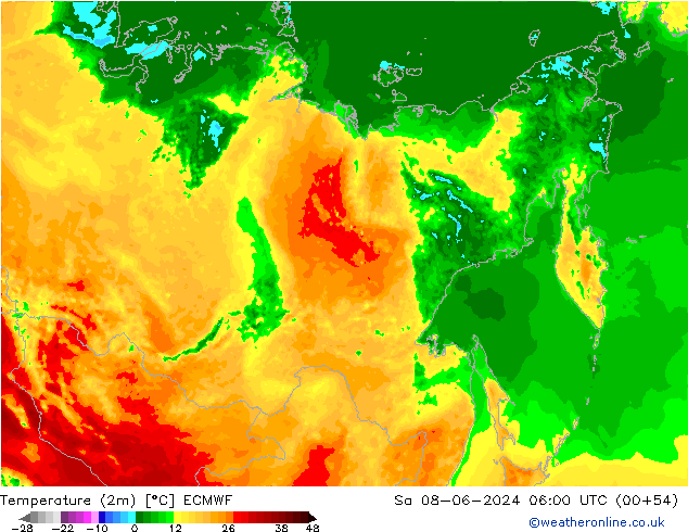 Temperaturkarte (2m) ECMWF Sa 08.06.2024 06 UTC