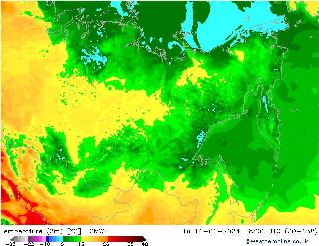 Temperatura (2m) ECMWF Ter 11.06.2024 18 UTC