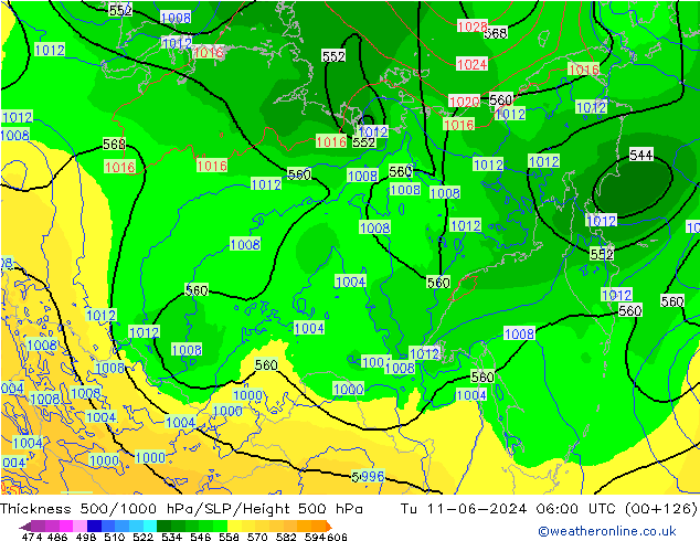 Thck 500-1000hPa ECMWF mar 11.06.2024 06 UTC