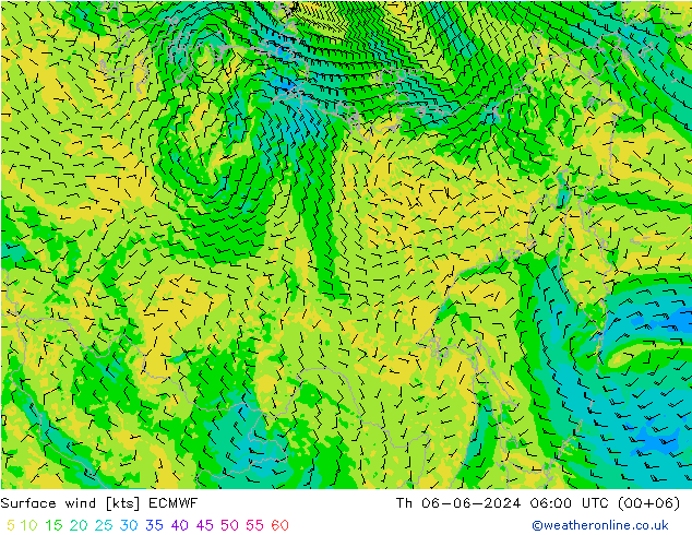 Vent 10 m ECMWF jeu 06.06.2024 06 UTC