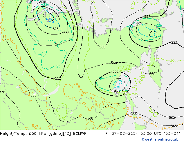 Z500/Rain (+SLP)/Z850 ECMWF Fr 07.06.2024 00 UTC