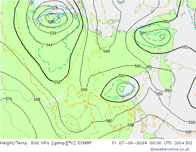 Height/Temp. 500 hPa ECMWF Pá 07.06.2024 06 UTC