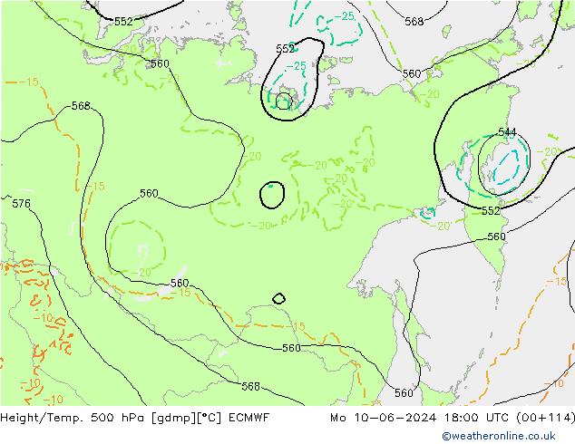 Z500/Rain (+SLP)/Z850 ECMWF pon. 10.06.2024 18 UTC