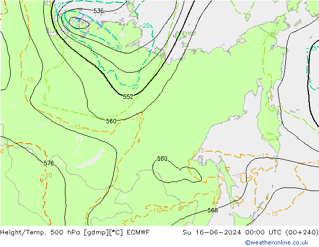 Z500/Yağmur (+YB)/Z850 ECMWF Paz 16.06.2024 00 UTC