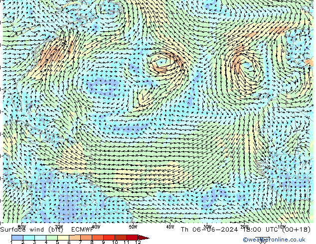 Wind 10 m (bft) ECMWF do 06.06.2024 18 UTC