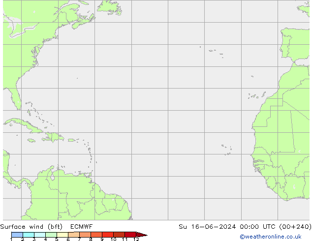 Rüzgar 10 m (bft) ECMWF Paz 16.06.2024 00 UTC