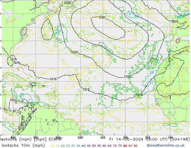 Isotachs (mph) ECMWF Fr 14.06.2024 06 UTC