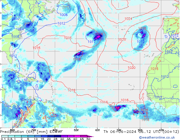 Z500/Rain (+SLP)/Z850 ECMWF Th 06.06.2024 12 UTC