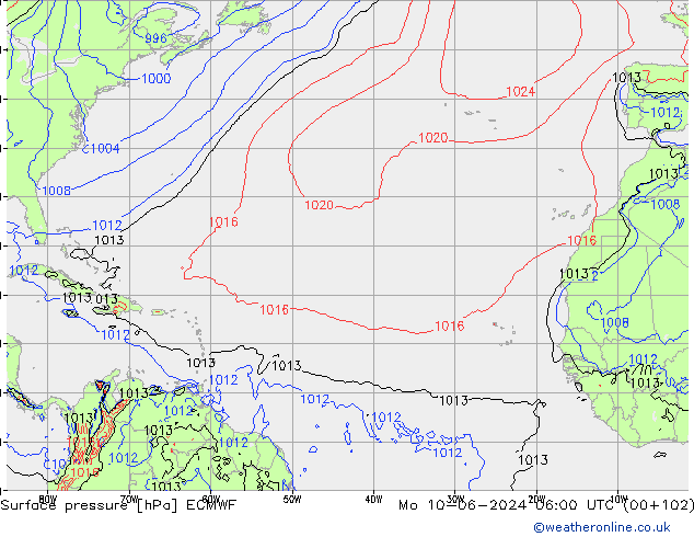 Surface pressure ECMWF Mo 10.06.2024 06 UTC