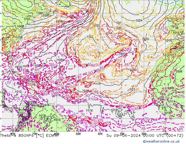 Theta-e 850гПа ECMWF Вс 09.06.2024 00 UTC