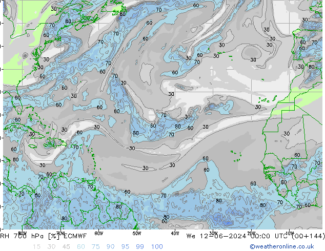 Humedad rel. 700hPa ECMWF mié 12.06.2024 00 UTC