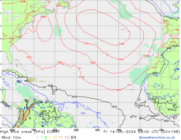 High wind areas ECMWF Fr 14.06.2024 06 UTC