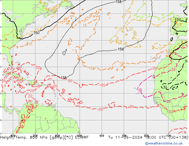 Z500/Yağmur (+YB)/Z850 ECMWF Sa 11.06.2024 18 UTC