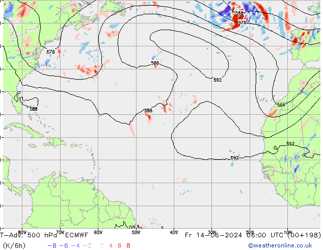 T-Adv. 500 hPa ECMWF Fr 14.06.2024 06 UTC