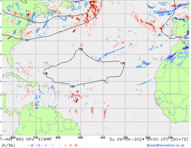 T-Adv. 850 гПа ECMWF Вс 09.06.2024 00 UTC