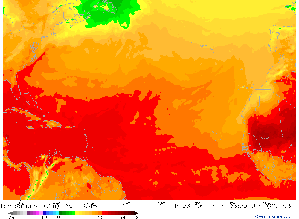 Temperatura (2m) ECMWF jue 06.06.2024 03 UTC