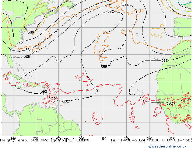 Z500/Yağmur (+YB)/Z850 ECMWF Sa 11.06.2024 18 UTC